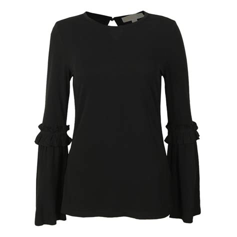 black michael michael kors buchanan flare sleeve knit top|MICHAEL Michael Kors Black Flare Peasant Top .